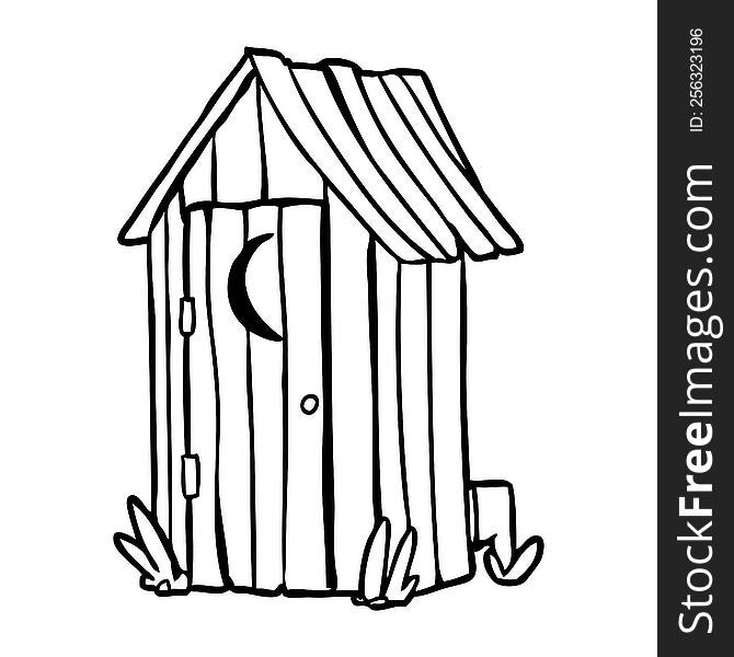 line drawing of a traditional outdoor toilet with crescent moon window. line drawing of a traditional outdoor toilet with crescent moon window