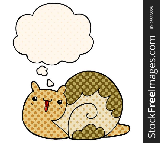 cute cartoon snail with thought bubble in comic book style