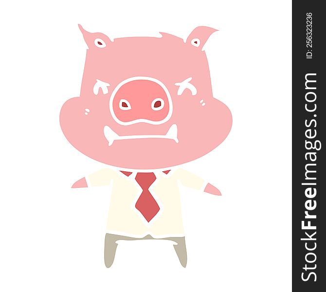 angry flat color style cartoon pig boss
