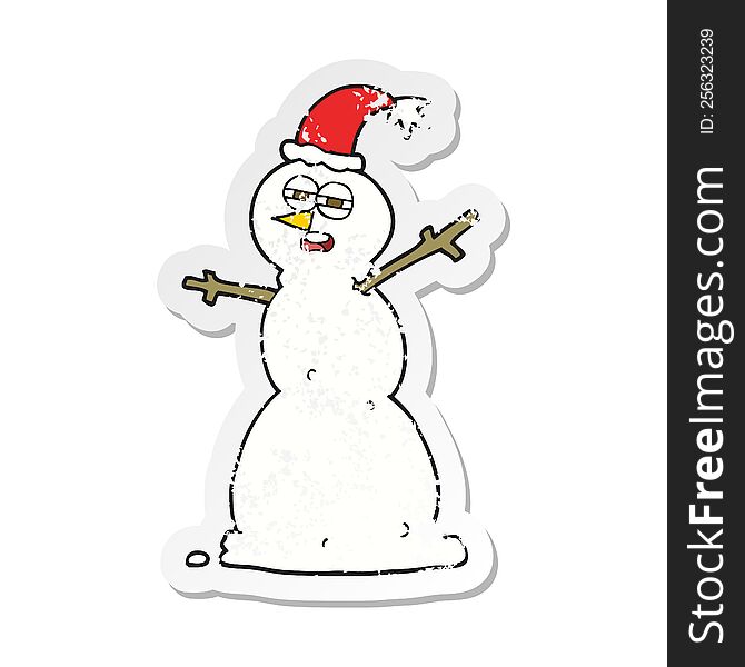Retro Distressed Sticker Of A Cartoon Unhappy Snowman