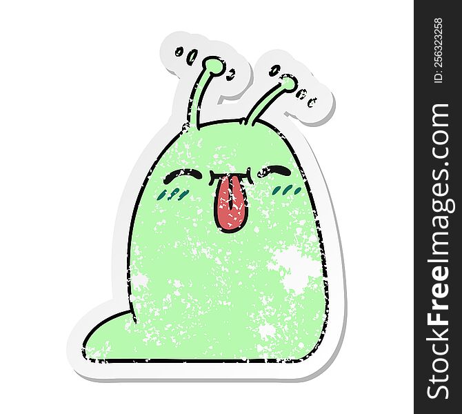 Distressed Sticker Cartoon Of A Happy Kawaii Slug