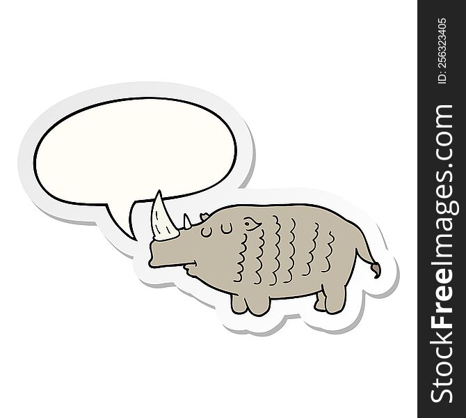 Cartoon Rhinoceros And Speech Bubble Sticker