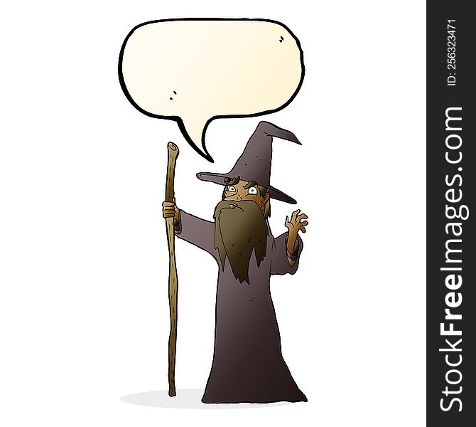 Cartoon Spooky Wizard With Speech Bubble