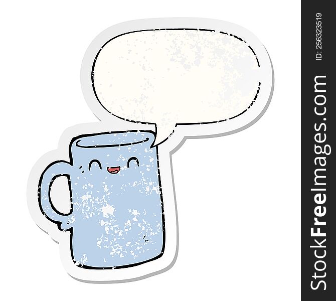 Cartoon Mug And Speech Bubble Distressed Sticker
