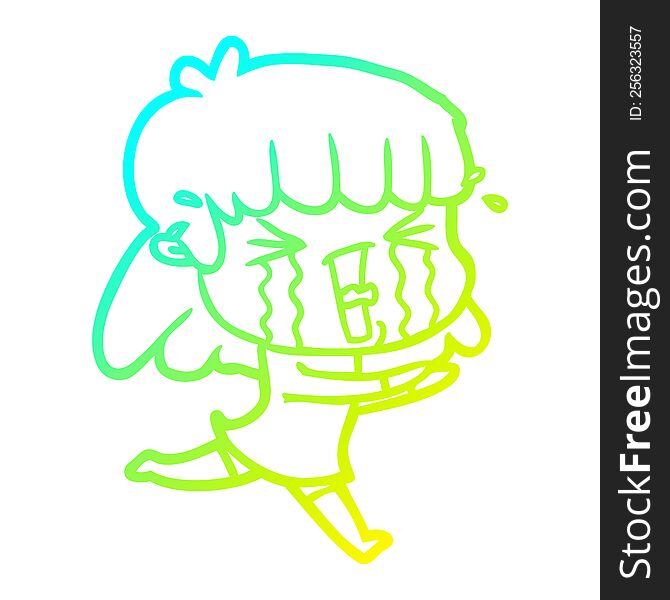 cold gradient line drawing of a cartoon woman in tears