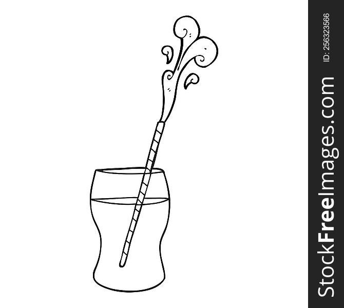 freehand drawn black and white cartoon fizzy drink