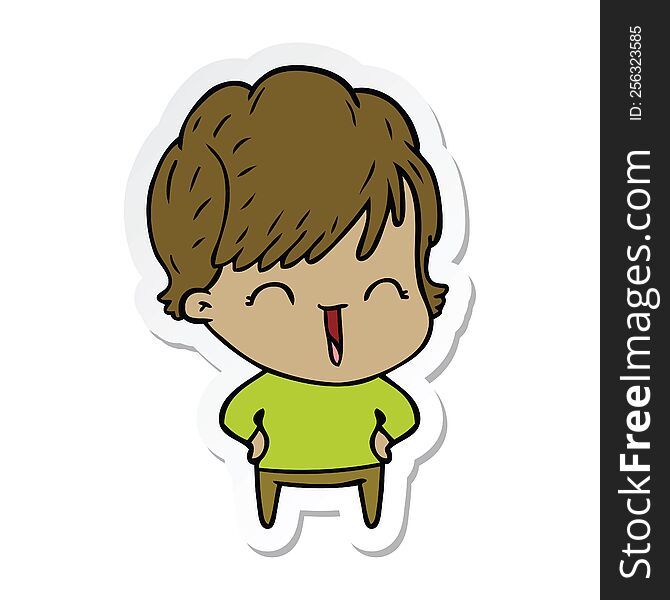 sticker of a cartoon laughing woman