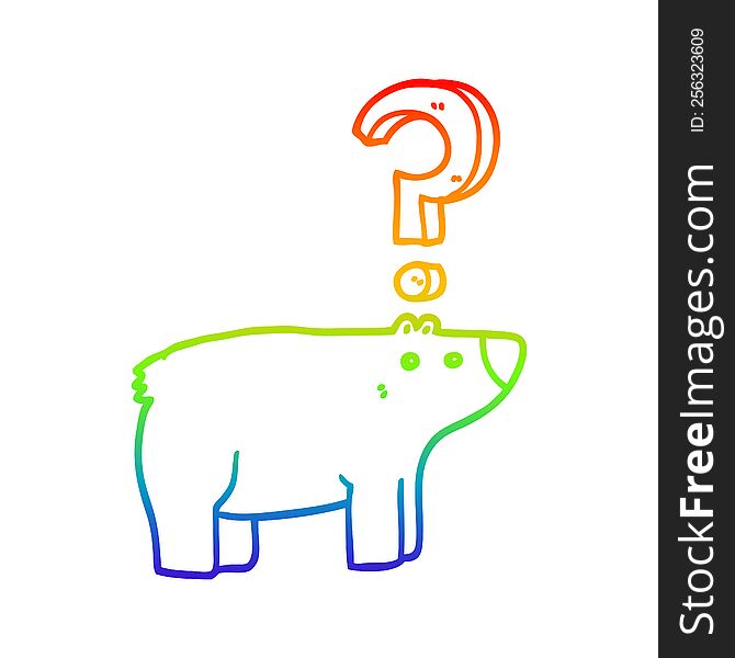 Rainbow Gradient Line Drawing Cartoon Confused Bear