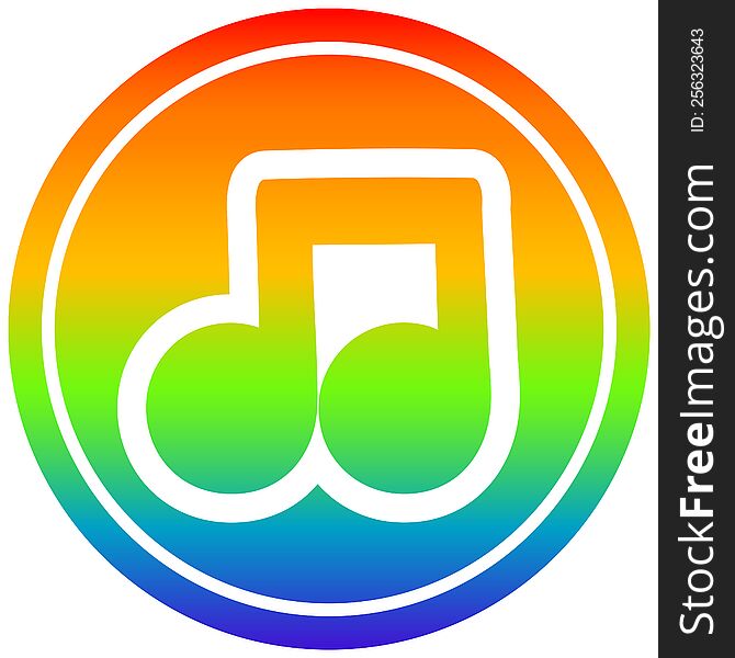 musical note circular icon with rainbow gradient finish. musical note circular icon with rainbow gradient finish