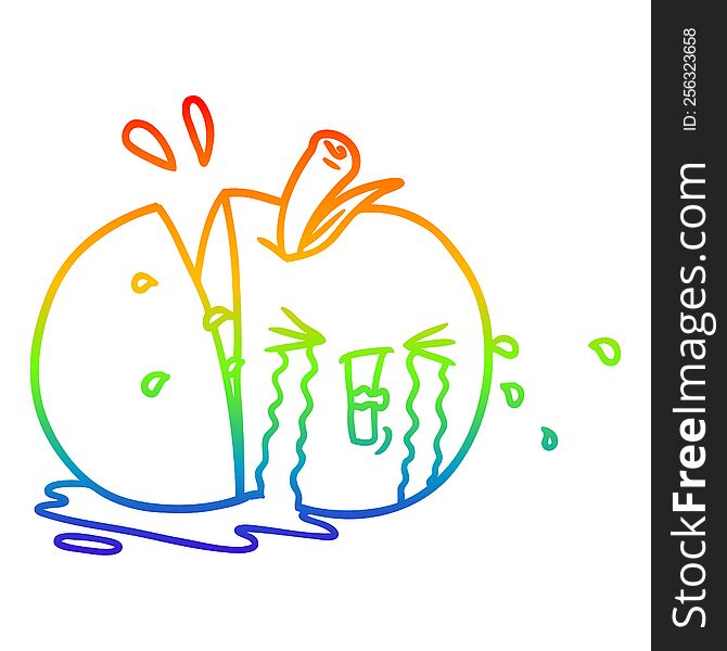 Rainbow Gradient Line Drawing Cartoon Apple Crying