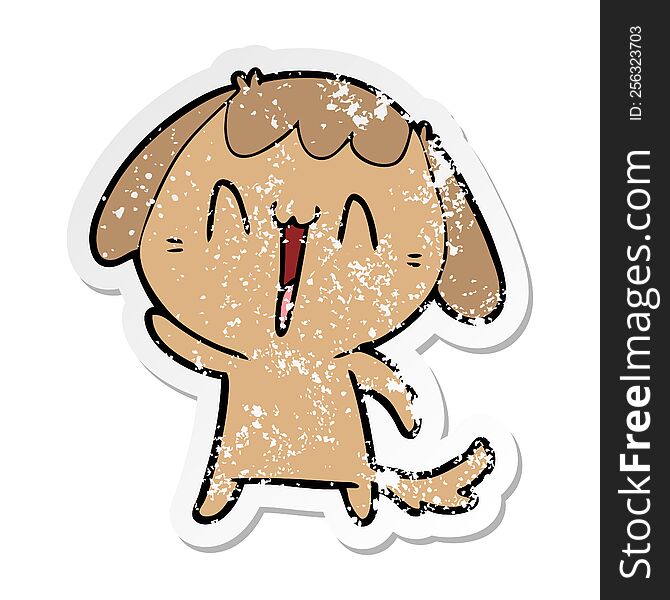 Distressed Sticker Of A Cartoon Laughing Dog