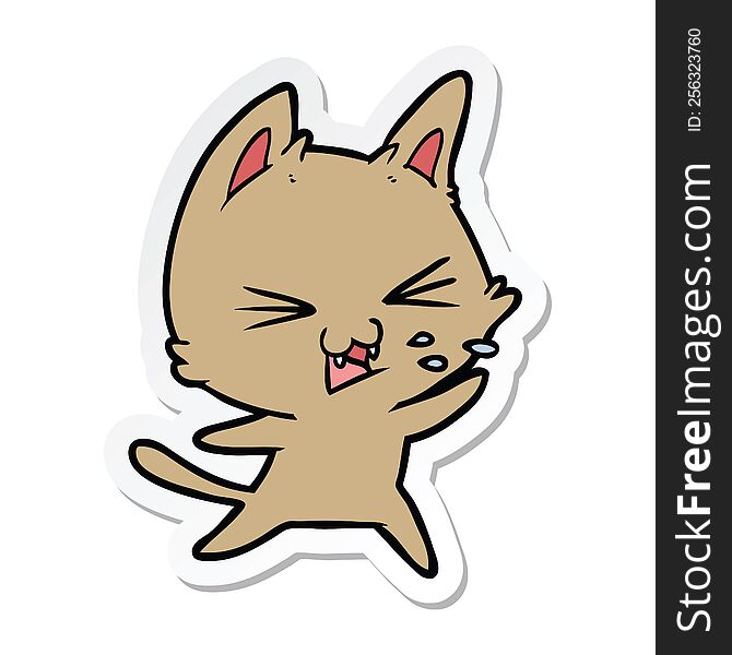 Sticker Of A Cartoon Cat Hissing