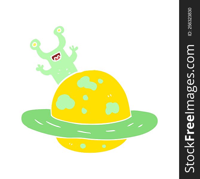 flat color illustration of a cartoon alien planet