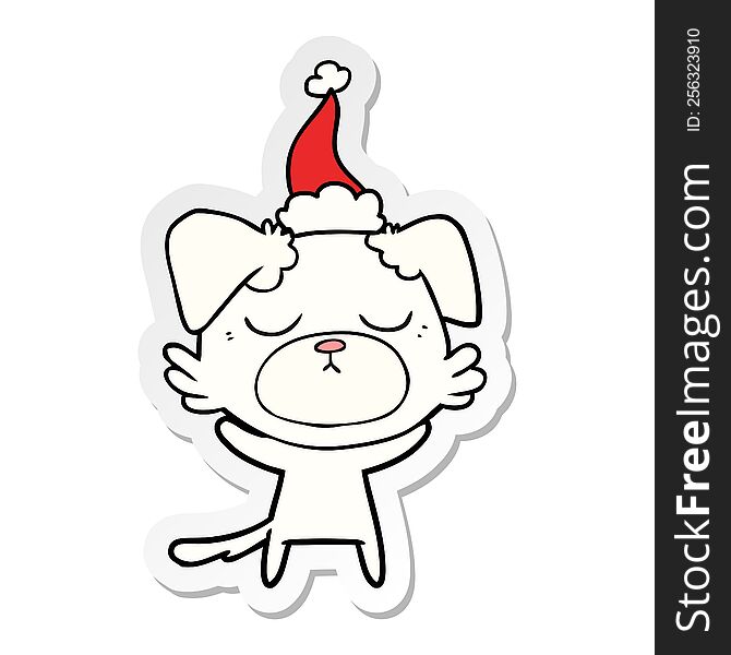 cute hand drawn sticker cartoon of a dog wearing santa hat. cute hand drawn sticker cartoon of a dog wearing santa hat