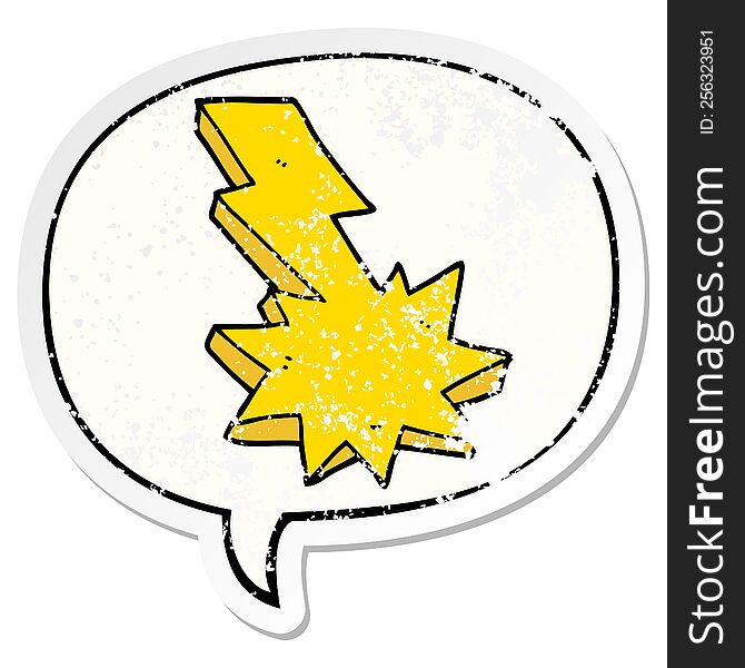 cartoon lightning strike and speech bubble distressed sticker