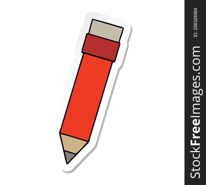 sticker of a quirky hand drawn cartoon pencil