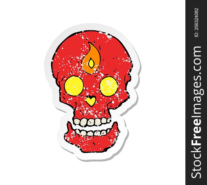 Retro Distressed Sticker Of A Cartoon Mystic Skull
