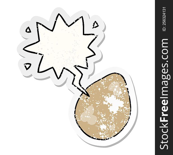 Cartoon Egg And Speech Bubble Distressed Sticker