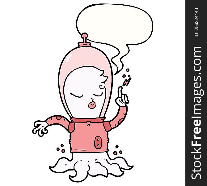 cute cartoon alien with speech bubble. cute cartoon alien with speech bubble