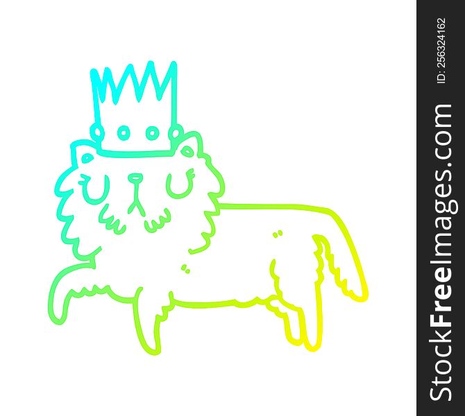 Cold Gradient Line Drawing Cartoon Cat Wearing Crown