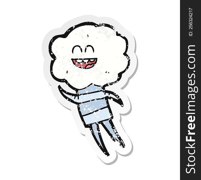 retro distressed sticker of a cartoon cute cloud head creature