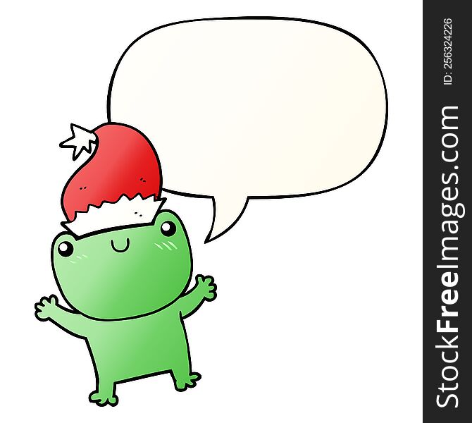 cute cartoon frog wearing christmas hat with speech bubble in smooth gradient style