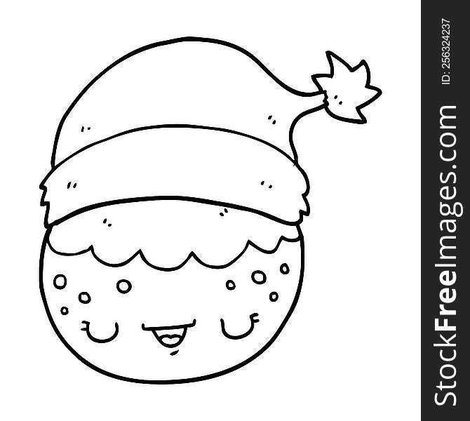 Cartoon Christmas Pudding Wearing Santa Hat