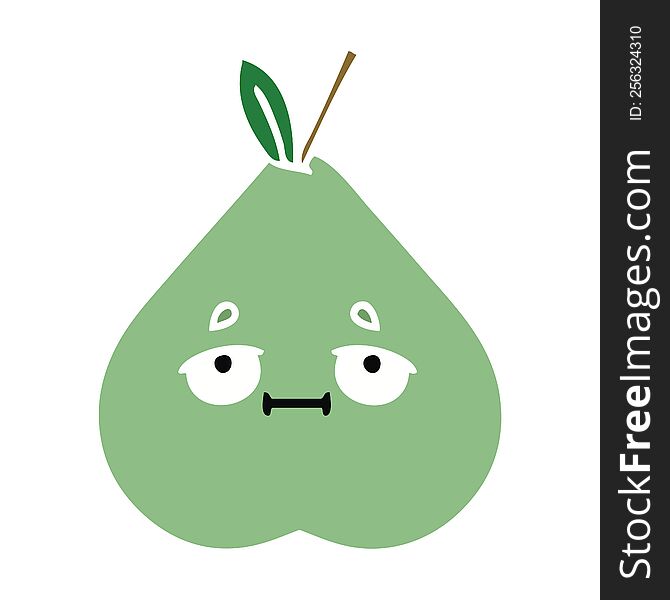 flat color retro cartoon of a green pear