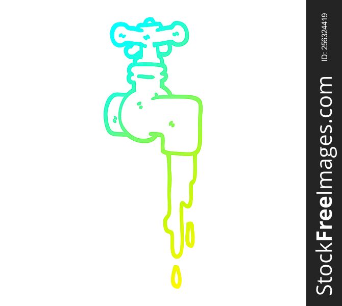 Cold Gradient Line Drawing Cartoon Dripping Faucet