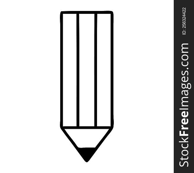 tattoo in black line style of a pencil. tattoo in black line style of a pencil