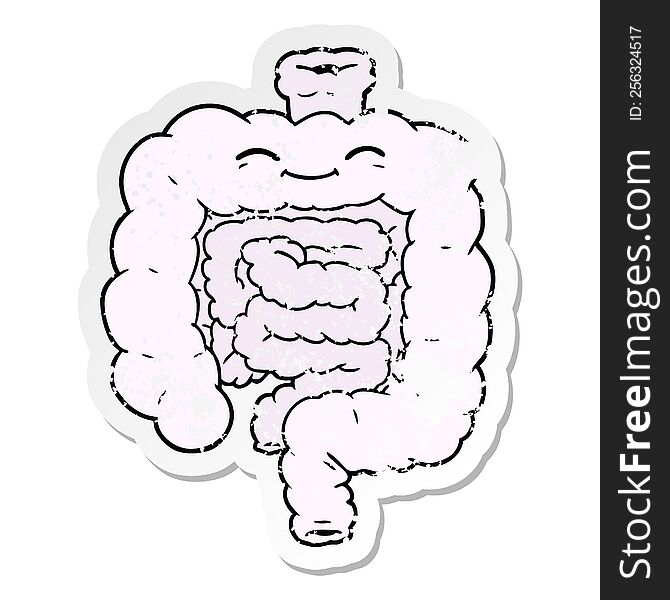distressed sticker of a cartoon intestines