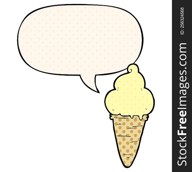 Cartoon Ice Cream And Speech Bubble In Comic Book Style