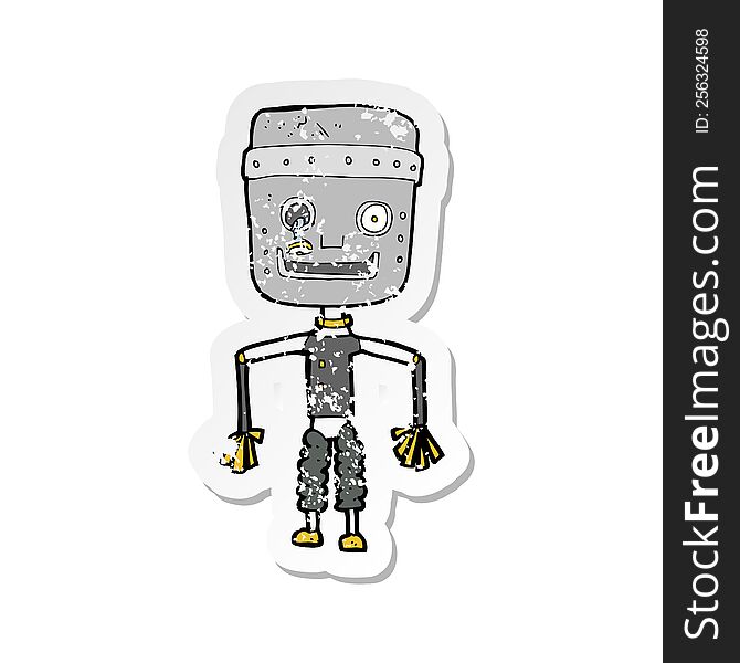 Retro Distressed Sticker Of A Cartoon Old Robot
