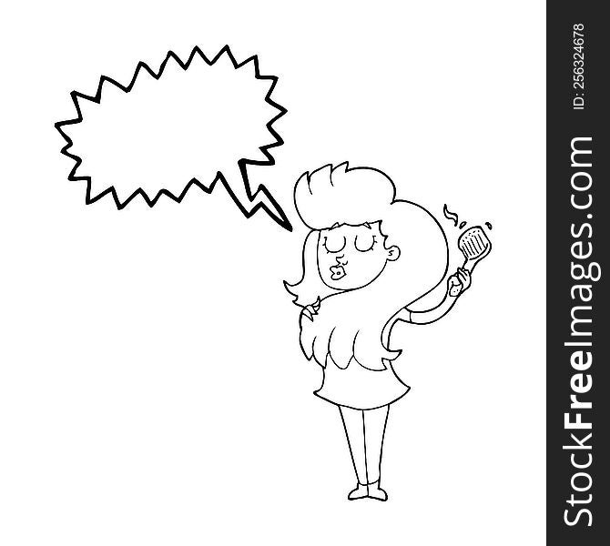 Speech Bubble Cartoon Woman Brushing Hair