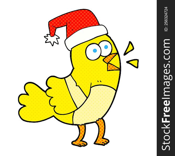 Cartoon Bird Wearing Christmas Hat