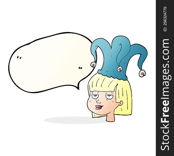 Speech Bubble Cartoon Woman Wearing Jester Hat