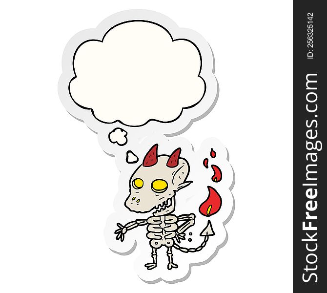 cartoon spooky demon with thought bubble as a printed sticker