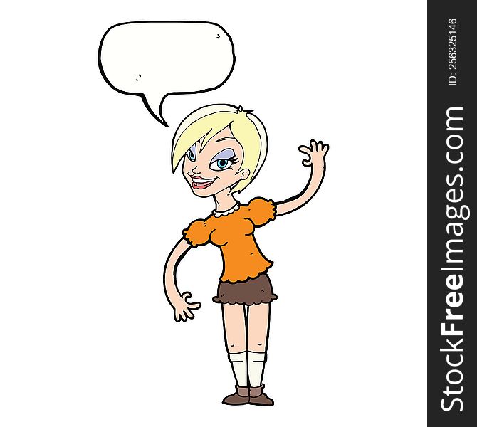 Cartoon Girl Waving With Speech Bubble