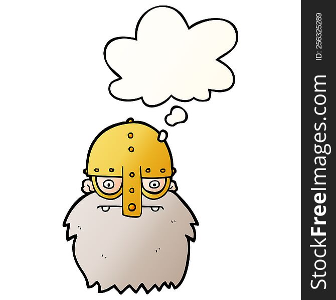 Cartoon Viking Face And Thought Bubble In Smooth Gradient Style