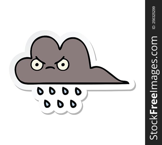 sticker of a cute cartoon storm rain cloud