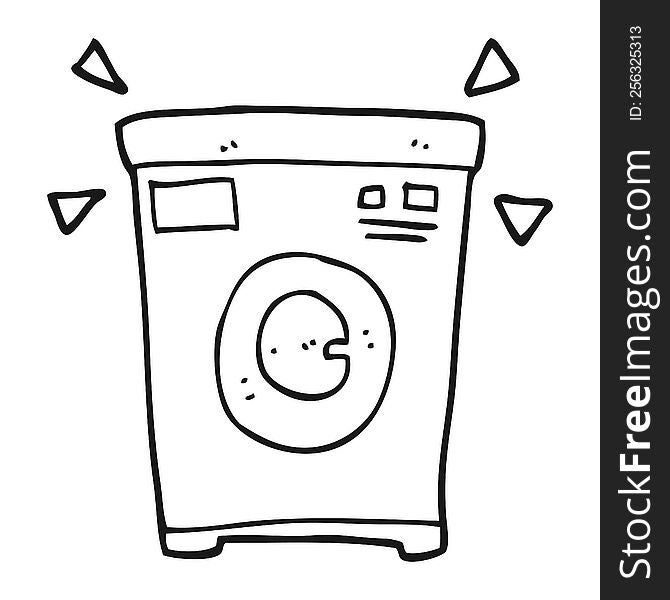 freehand drawn black and white cartoon washing machine