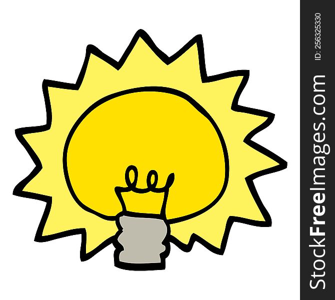 Hand Drawn Doodle Style Cartoon Shining Light Bulb