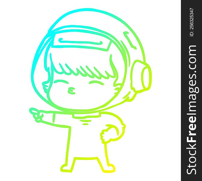 cold gradient line drawing of a cartoon curious astronaut pointing