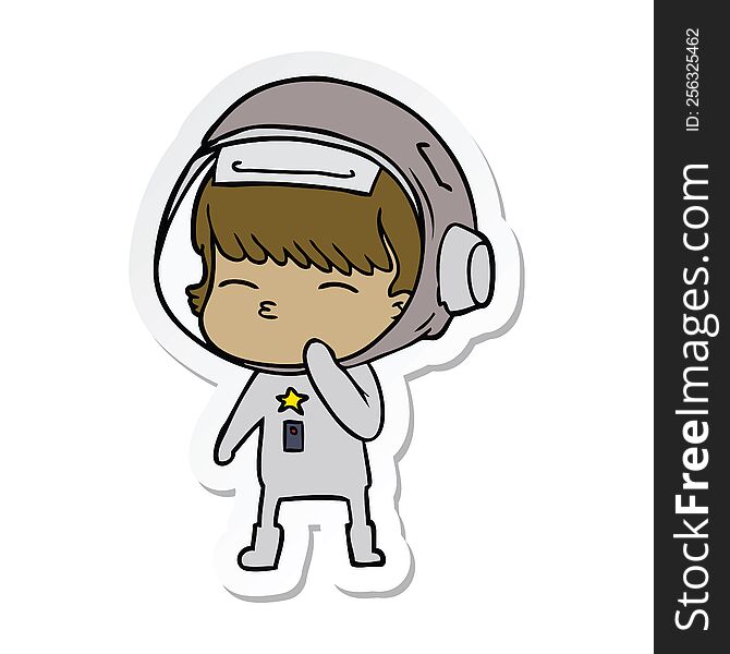 Sticker Of A Cartoon Curious Astronaut