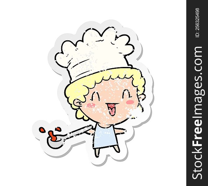 distressed sticker of a cartoon chef