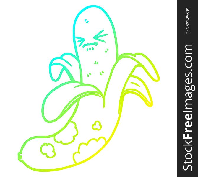 cold gradient line drawing of a cartoon rotten banana