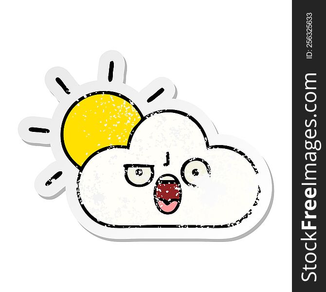 Distressed Sticker Of A Cute Cartoon Sun And Cloud