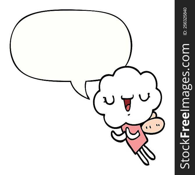 Cute Cartoon Cloud Head Creature And Speech Bubble