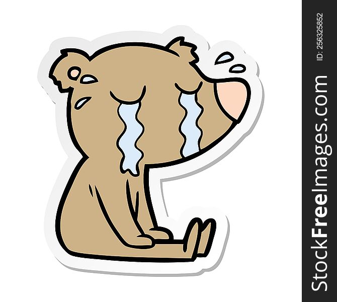 Distressed Sticker Of A Cartoon Bear Crying