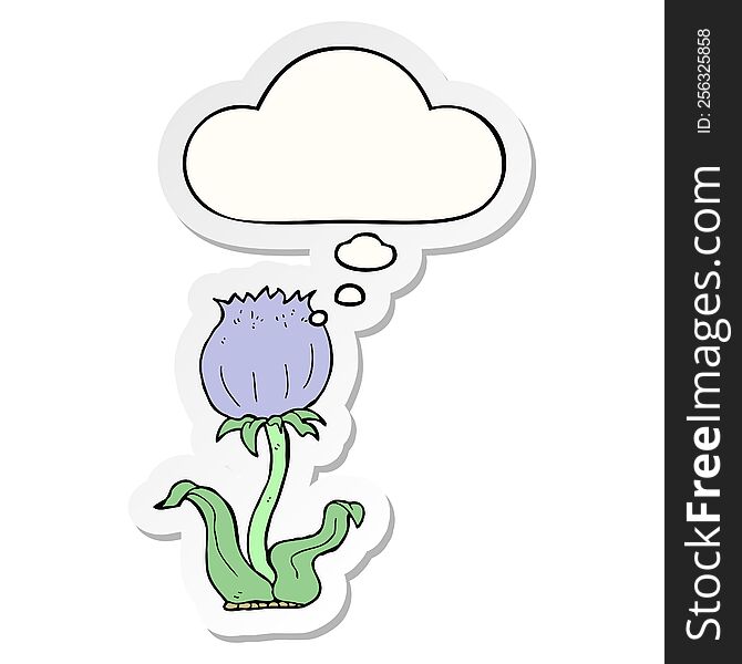 cartoon wild flower with thought bubble as a printed sticker